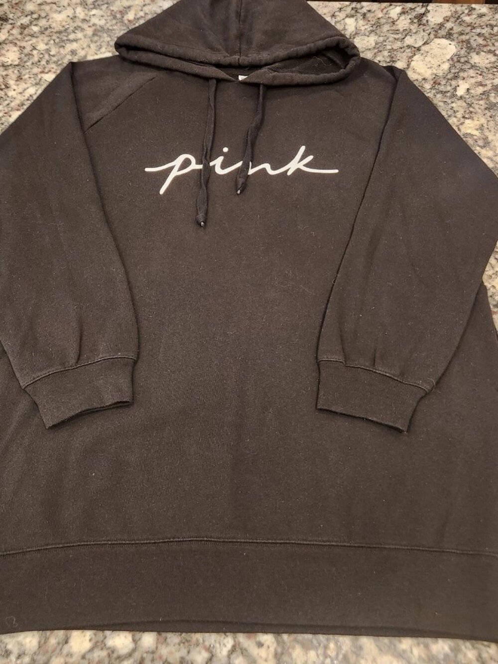 Victoria's Secret PINK Women Hoodie L Black Fleece Logo Activewear Long Oversize
